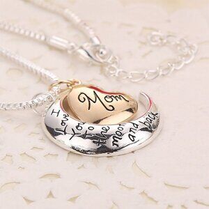 Europe Silver Moon Gold Heart Necklace Family Pendant Mother's Day - Mom Bronze